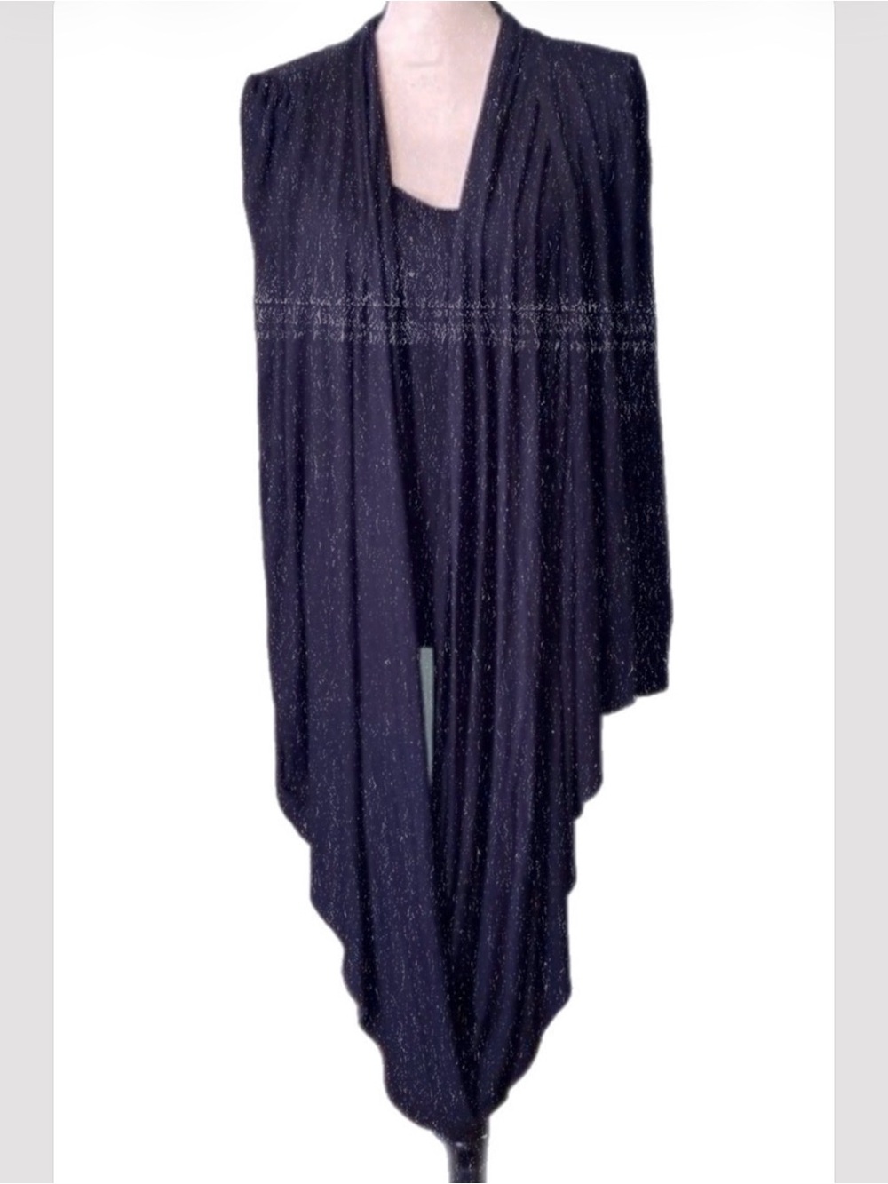Covet unique vtg black long sleeves top with front draped maxi overlay